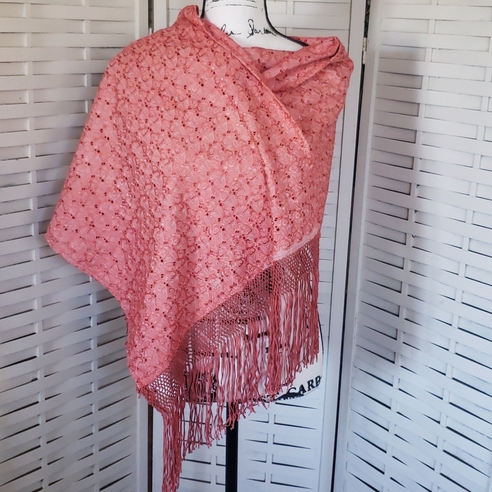Little Jouneys Chicago coral embroidery eyelet wrap shawl
